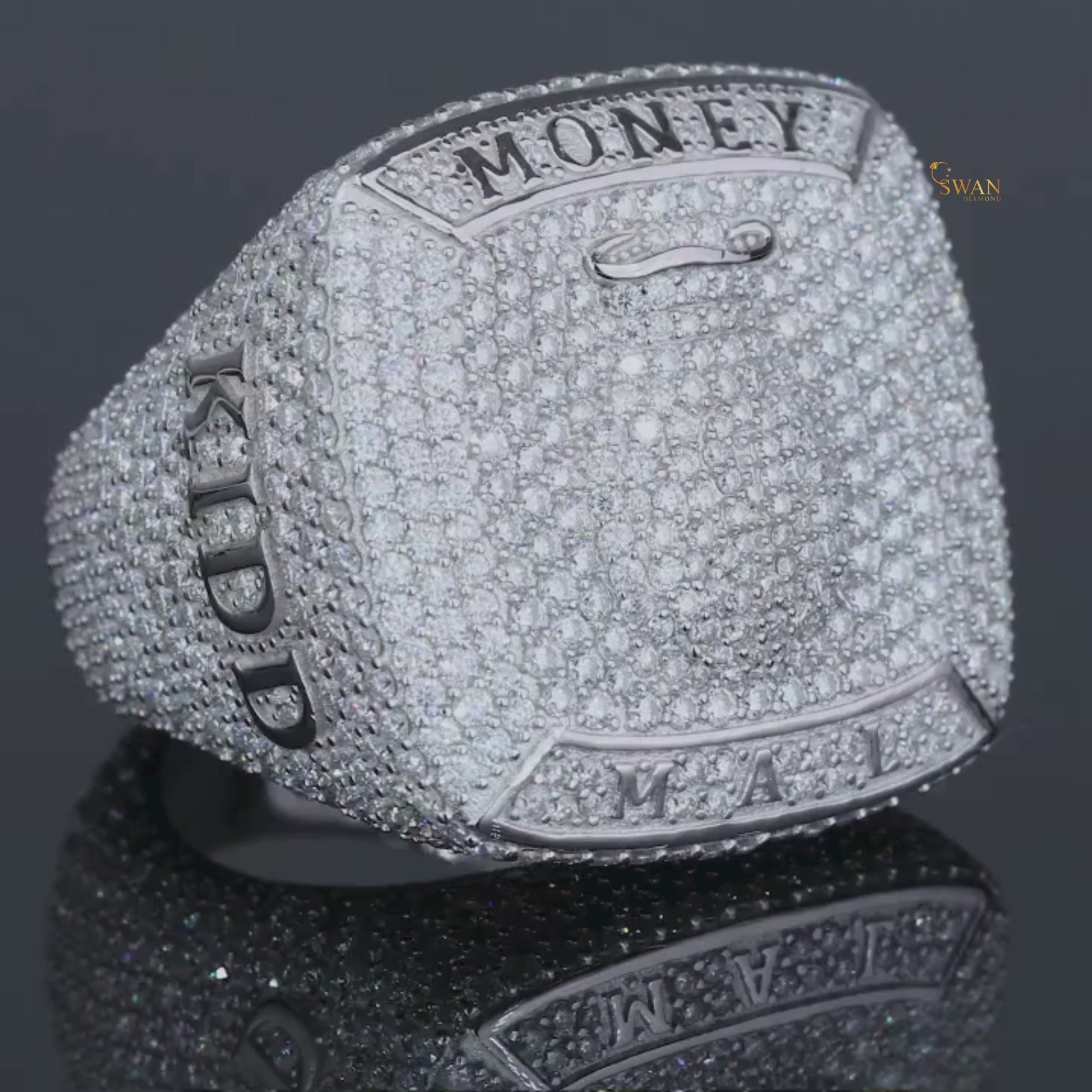 Hip Hop ring Custom Money Themed Iced Out Diamond Ring Full Pave Luxury Statement Jewelry Bling Bold Silver Men’s Pinky Ring SwanDiamond