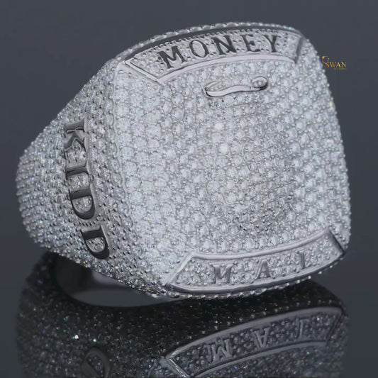 Hip Hop ring Custom Money Themed Iced Out Diamond Ring Full Pave Luxury Statement Jewelry Bling Bold Silver Men’s Pinky Ring SwanDiamond