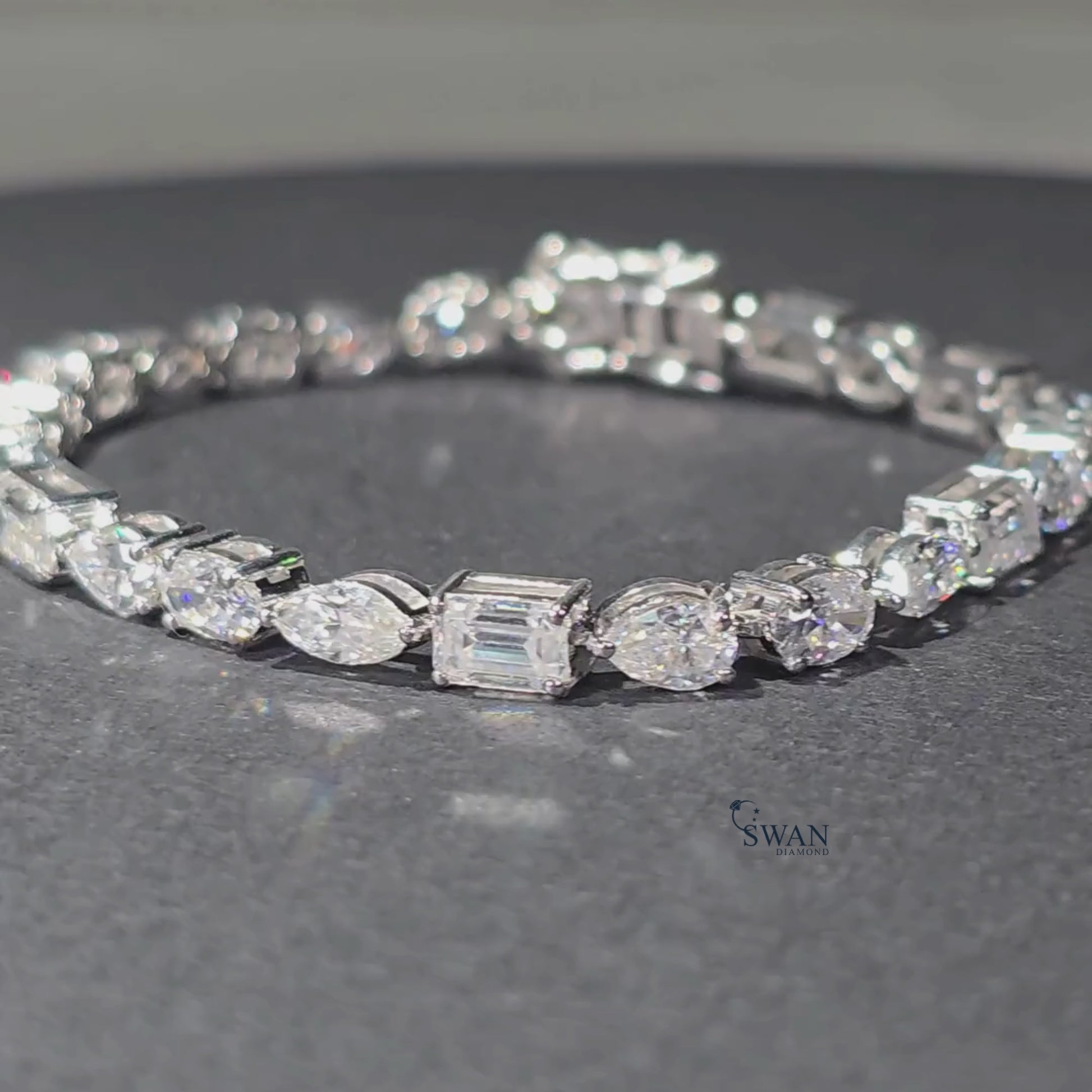 Luxury Pear and Emerald Cut Diamond Tennis Bracelet in Silver with Sparkling Natural Stones Elegant Statement Jewelry for Him or Her