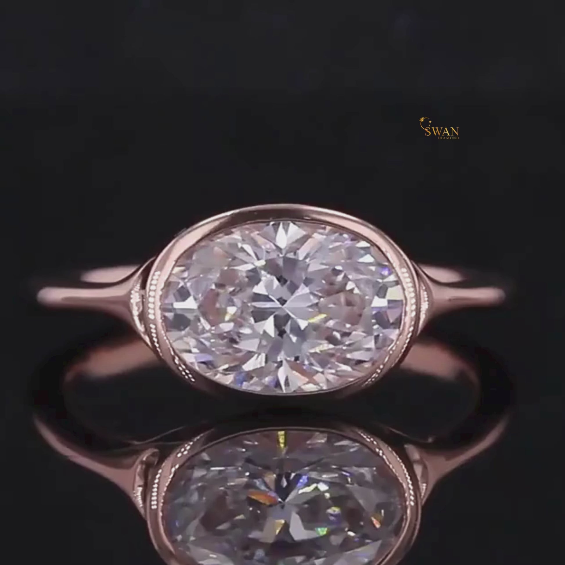 Oval Cut Diamond Engagement Ring in Rose Gold Bezel Set Solitaire Vintage Inspired Elegant Jewelry Gift for Her swandiamond