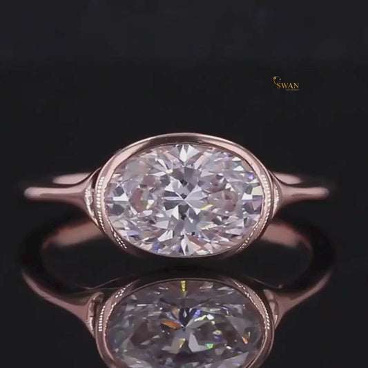 Oval Cut Diamond Engagement Ring in Rose Gold Bezel Set Solitaire Vintage Inspired Elegant Jewelry Gift for Her swandiamond