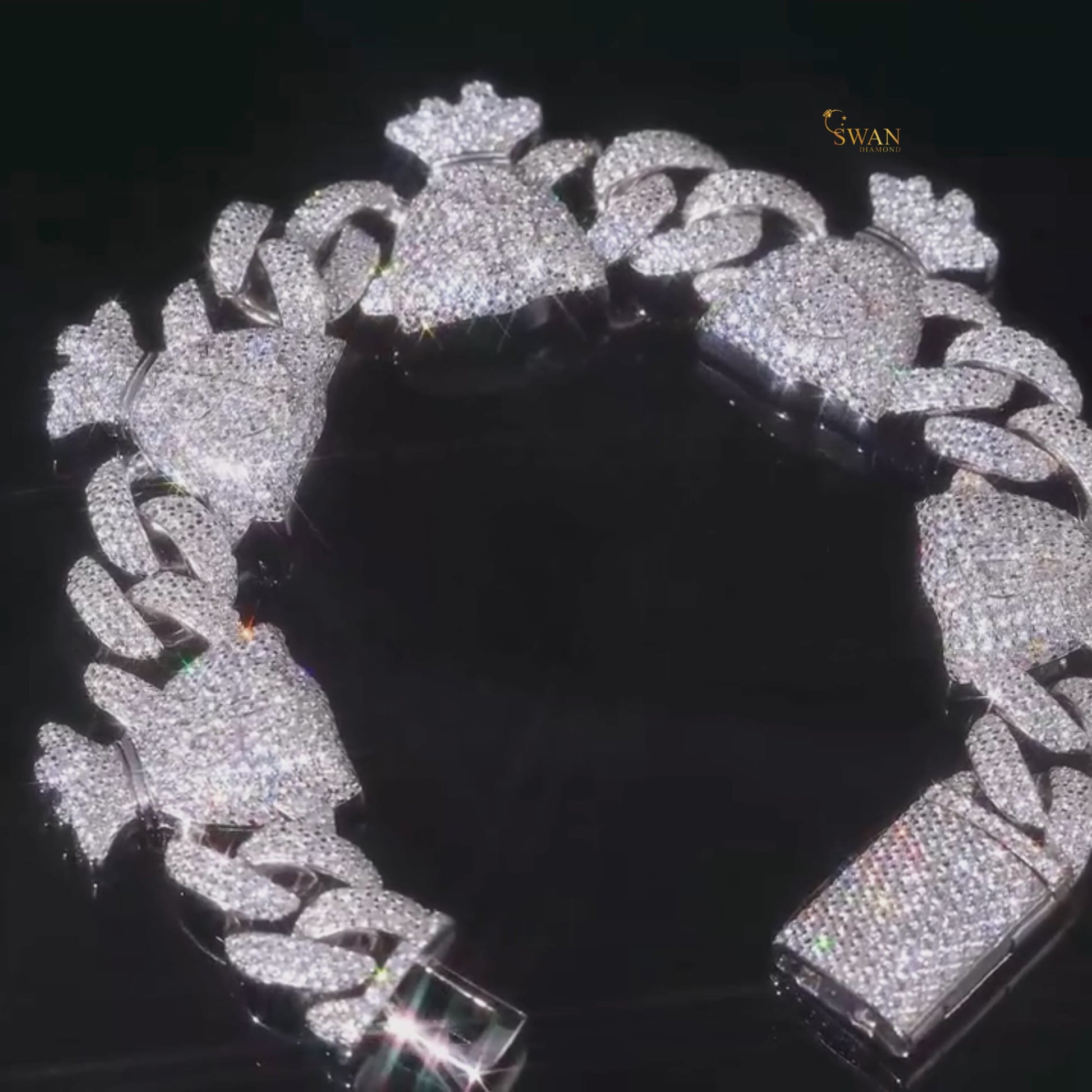 Icy Crown Cuban Link Bracelet in White Gold and Yellow Gold Fully Iced Out with Natural Diamonds Luxury Hip Hop Statement Jewelry swandiamond