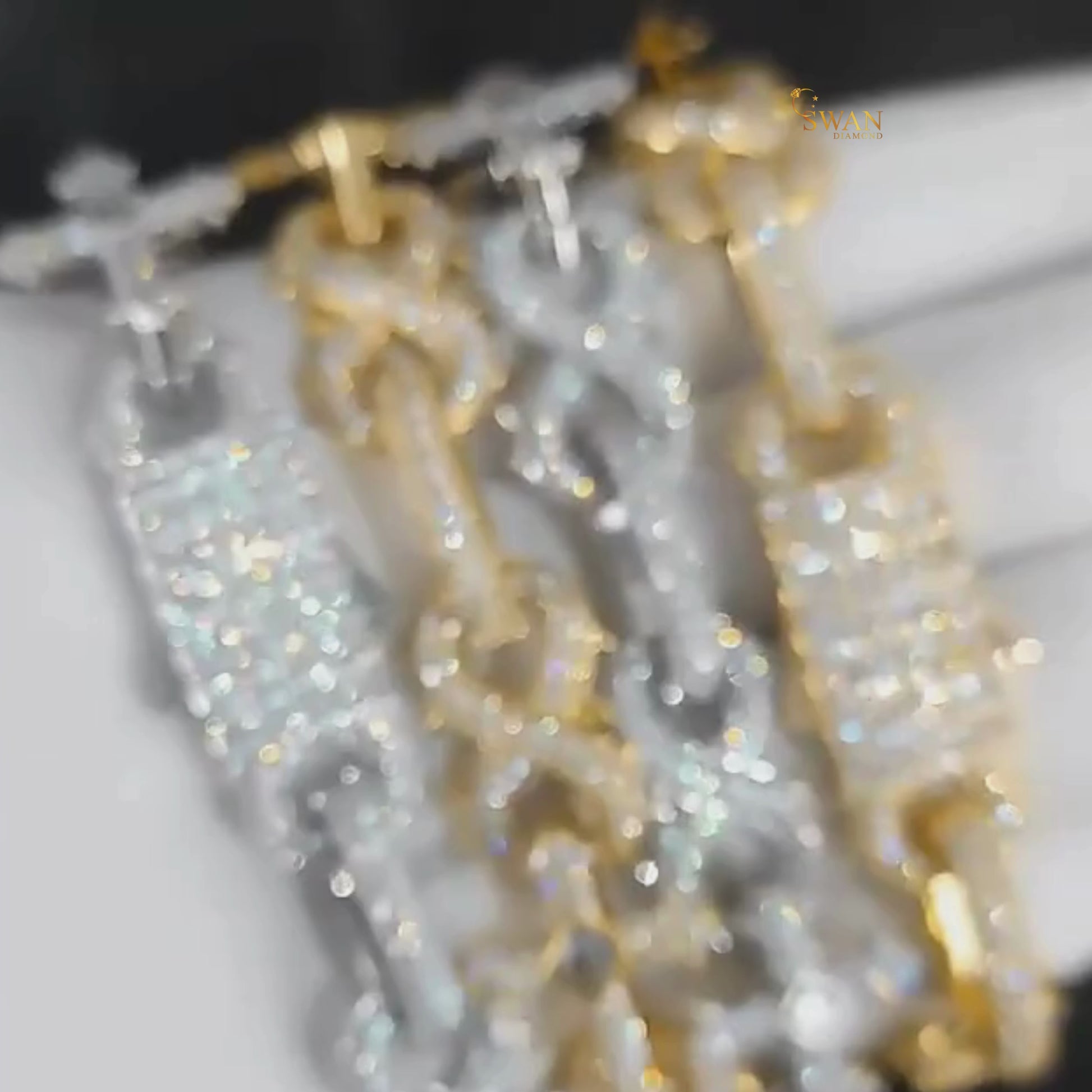 Unique Link Bracelet in White Gold and Yellow Gold Fully Iced Out with Natural Diamonds Luxury Hip Hop Statement Jewelry swandiamond