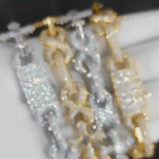 Unique Link Bracelet in White Gold and Yellow Gold Fully Iced Out with Natural Diamonds Luxury Hip Hop Statement Jewelry swandiamond