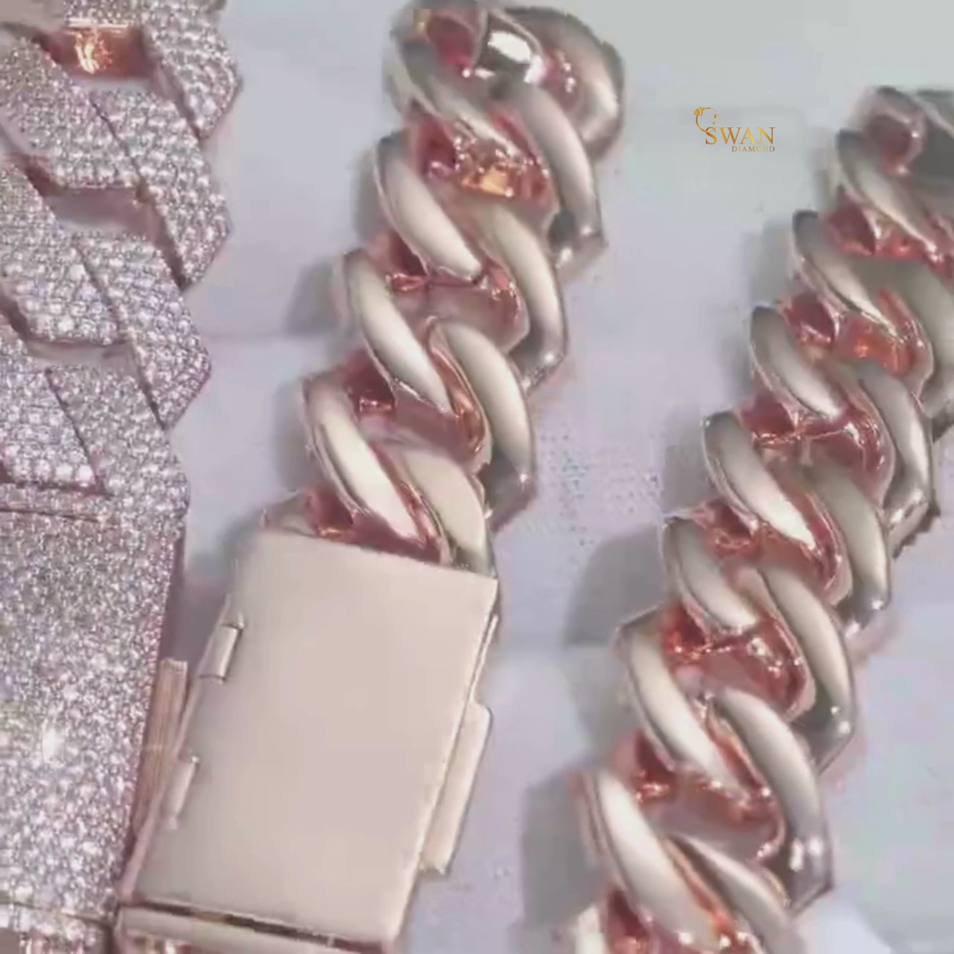 Rose Gold Cuban Link Bracelet Iced Out with Natural Diamonds Pave Setting Luxury Hip Hop Statement Jewelry swandiamond