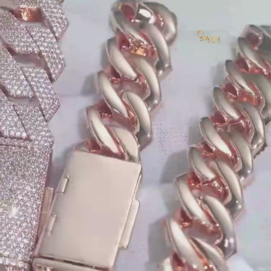 Rose Gold Cuban Link Bracelet Iced Out with Natural Diamonds Pave Setting Luxury Hip Hop Statement Jewelry swandiamond