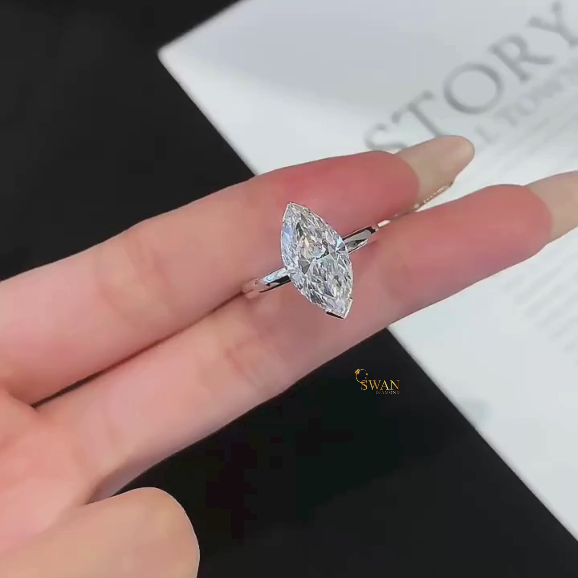 Marquise Cut Solitaire Diamond Engagement Ring in Solid White Gold Elegant Classic Minimalist Jewelry Gift for Her swandiamond
