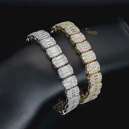 Emerald Baguette Cut Diamond Tennis Bracelet in White Gold and Yellow Gold Sparkling Natural Diamond Jewelry Elegant Luxury Gift for Her swandiamond