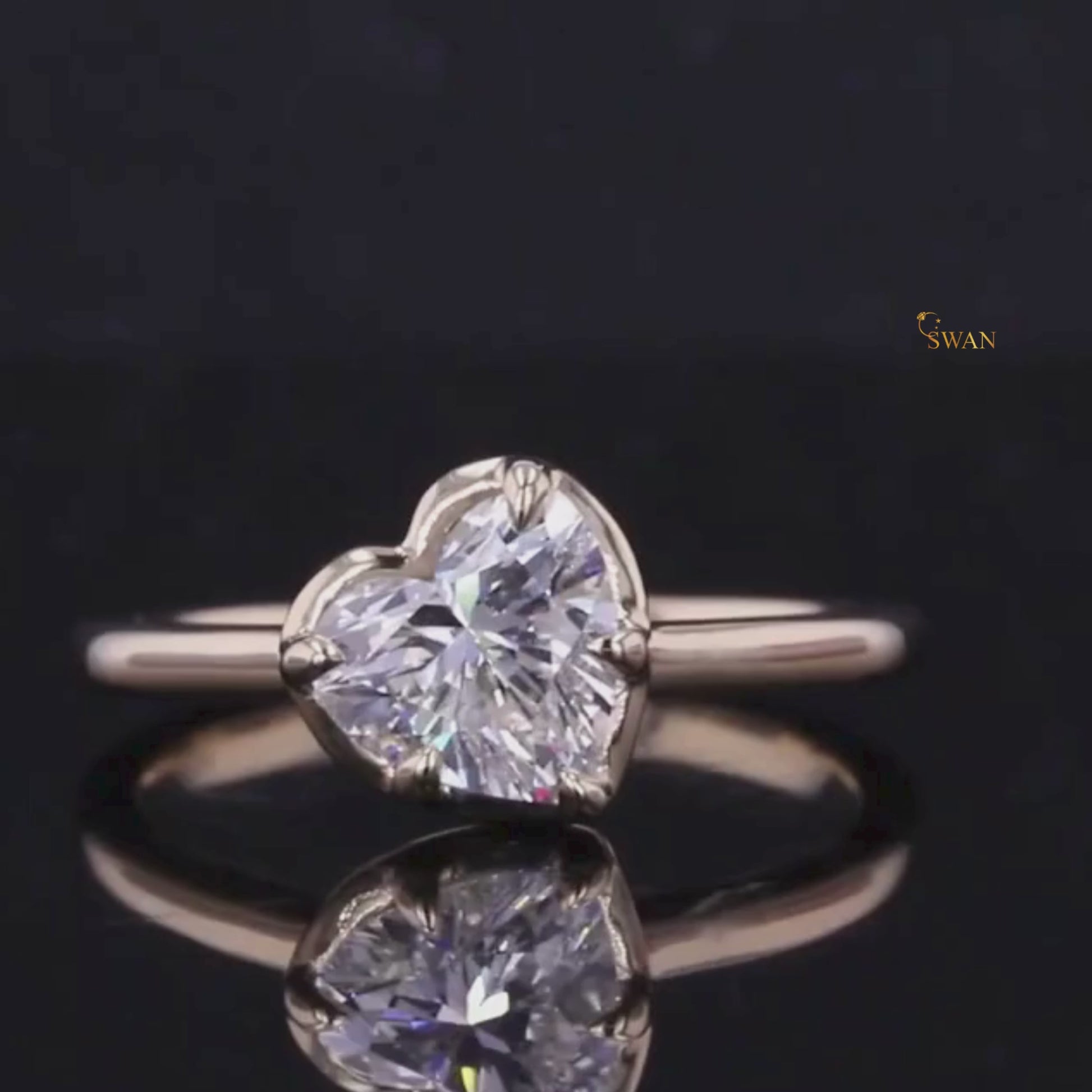 Handcrafted Heart Cut Diamond Ring in Gold Classic Solitaire Romantic Engagement Bridal Jewelry Gift swandiamond