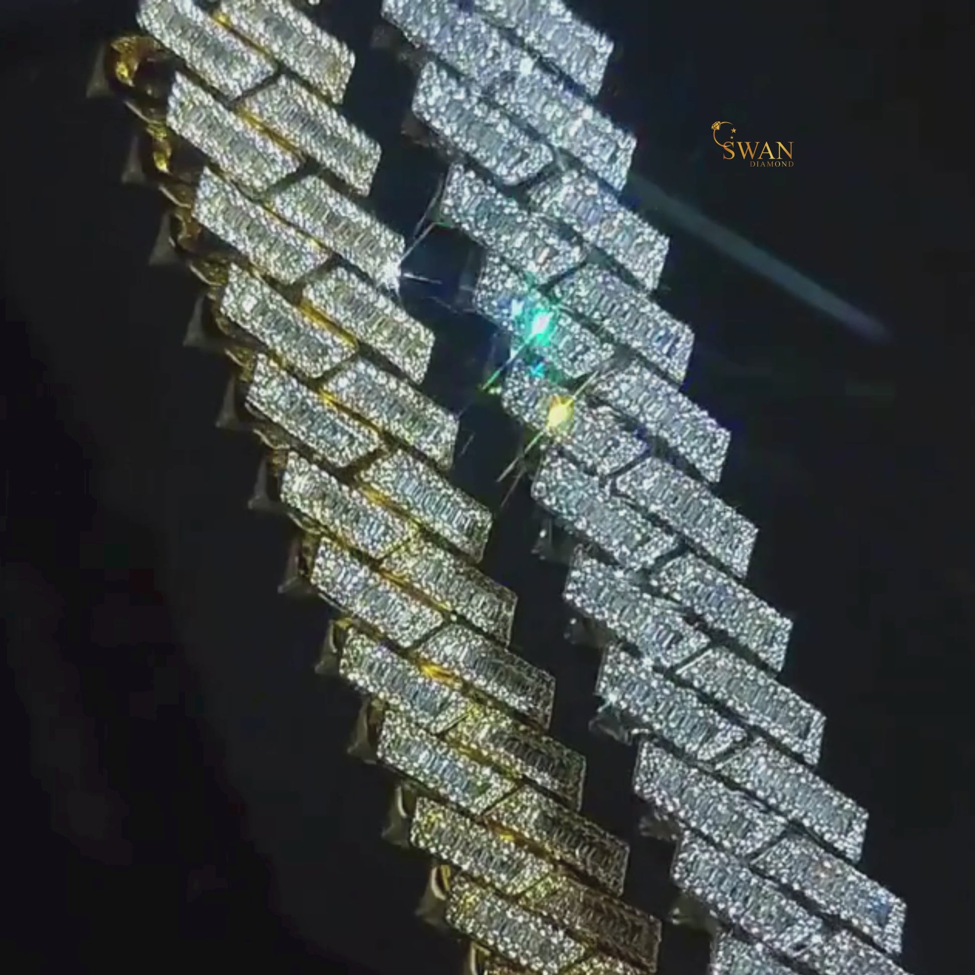 White Gold Cuban Link Bracelet with Natural Diamonds Iced Out Baguette and Round Cut Pave Setting Luxury Statement Jewelry swandiamond