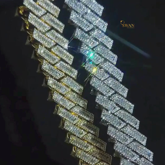 White Gold Cuban Link Bracelet with Natural Diamonds Iced Out Baguette and Round Cut Pave Setting Luxury Statement Jewelry swandiamond