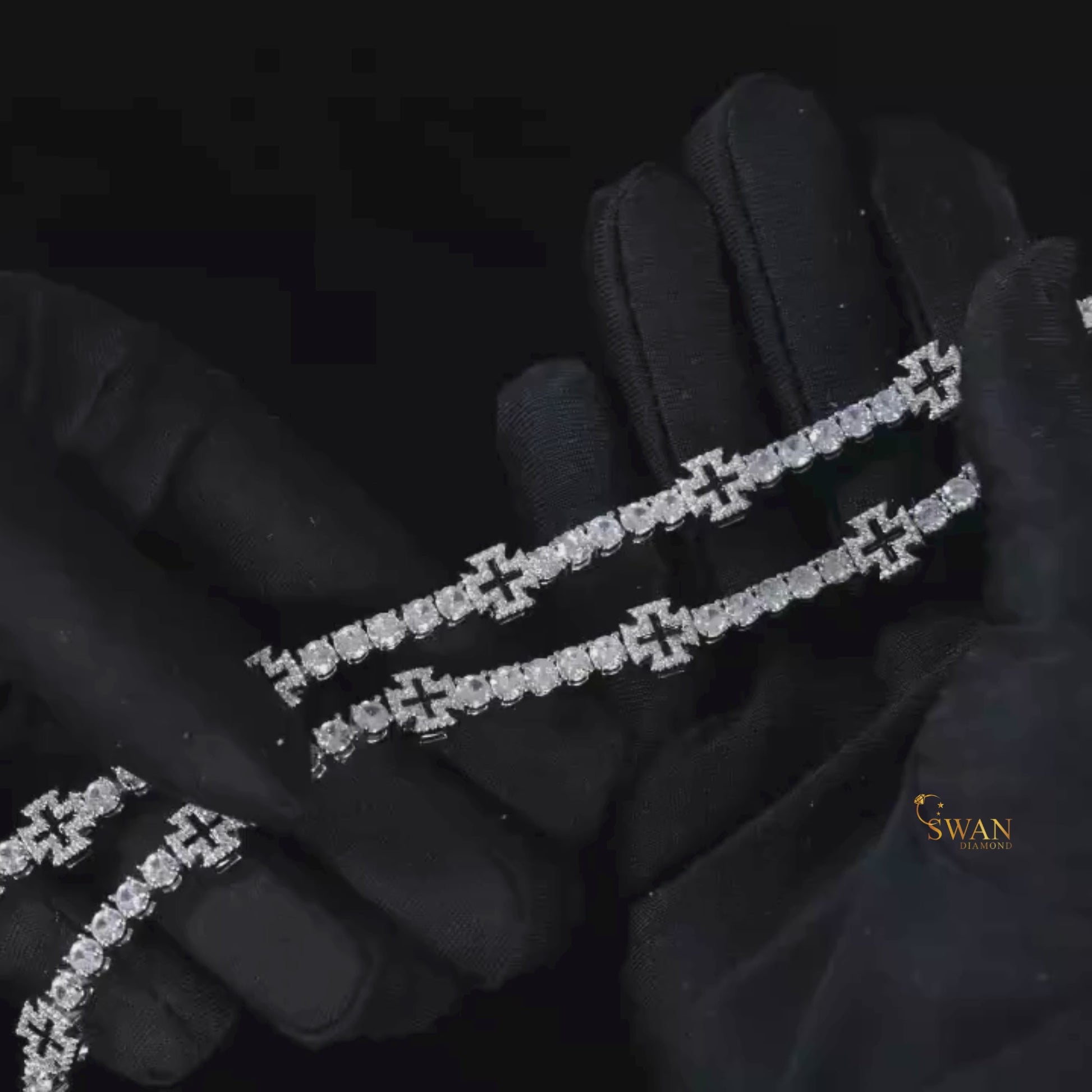 White Gold Diamond Cross Tennis Bracelet with Round Cut Natural Diamonds Sparkling Religious Inspired Luxury Jewelry Elegant Gift for Him or Her swandiamond