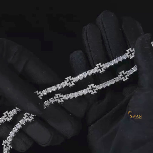 White Gold Diamond Cross Tennis Bracelet with Round Cut Natural Diamonds Sparkling Religious Inspired Luxury Jewelry Elegant Gift for Him or Her swandiamond