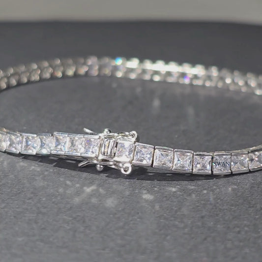 Princess Cut Diamond Tennis Bracelet in Silver with Sparkling Natural Stones Modern Luxury Jewelry Gift for Him or Her swandiamond