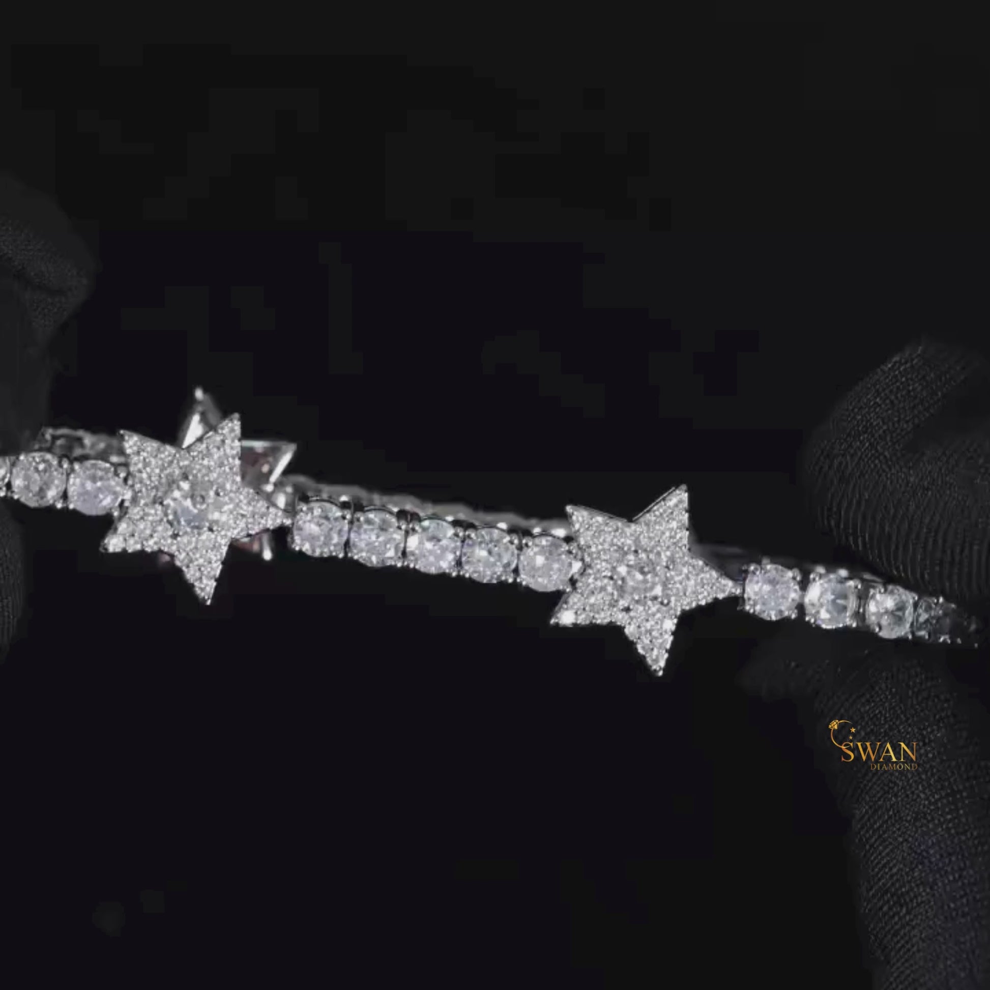 Star Design Diamond Tennis Bracelet in White Gold with Round Cut Stones and Pave Star Accents Elegant Statement Jewelry for Women swandiamond