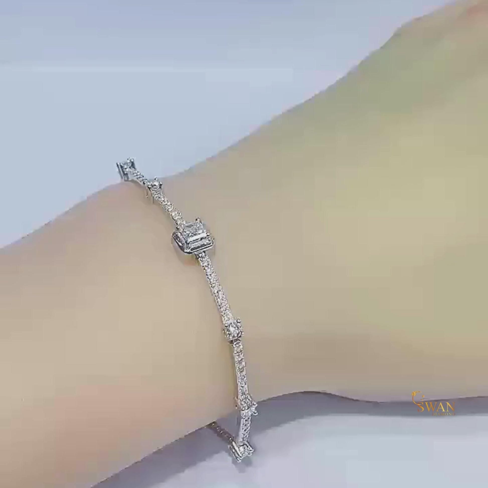 Modern Adjustable Diamond Bracelet in White Gold with Princess Cut Center and Pave Diamonds Elegant Sparkling Natural Diamond Jewelry Gift for Her