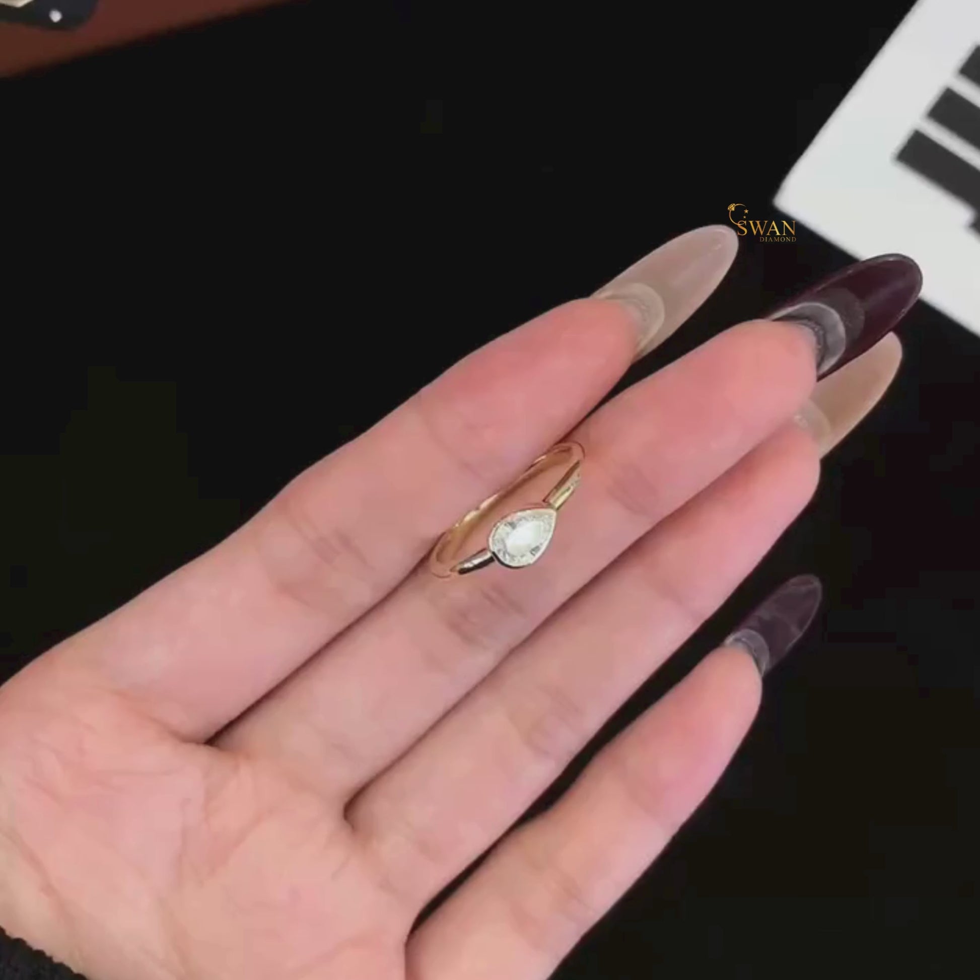 Pear Cut Diamond Engagement Ring in Gold Bezel Set Solitaire Modern Minimalist Jewelry Gift for Her swandiamond