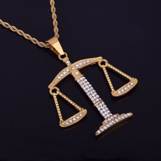Hiphop Jewelry Crystal Justice Balance Scales Pendant Fashion Charm Men Necklace by swandiamond