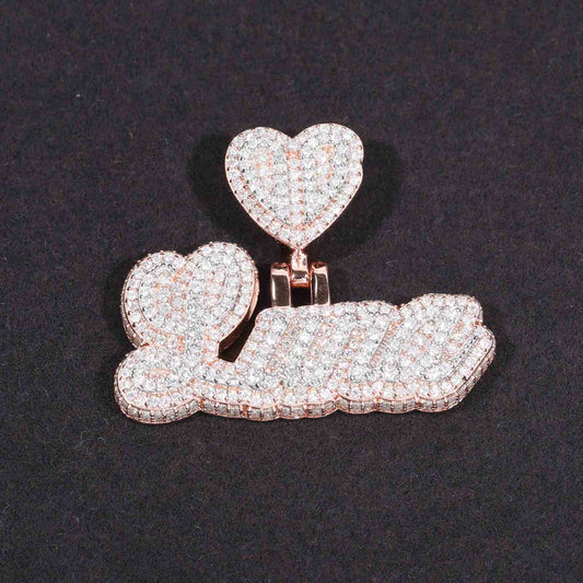 Luna cursive Rose Gold Heart Letter Moissanite Diamonds Pendant by swandiamond
