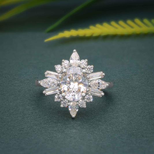 1.50CT Oval Diamond Halo Set Moissanite Engagement Ring