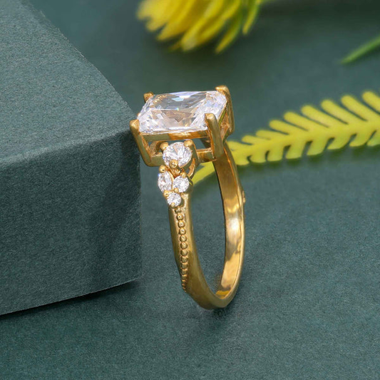 Milgrain Three Stone Radiant Moissanite Diamond Engagement Ring