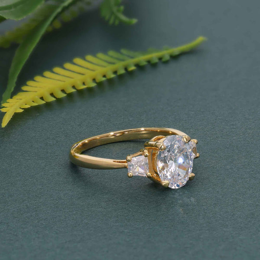 Three Stone 2 CT Oval Cut Moissanite Diamond Engagement Ring