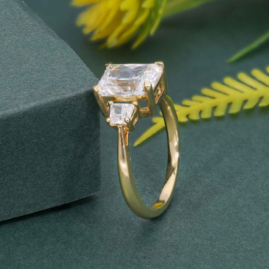 Three Stone 2CT  Radiant Cut Moissanite Diamond Engagement Ring