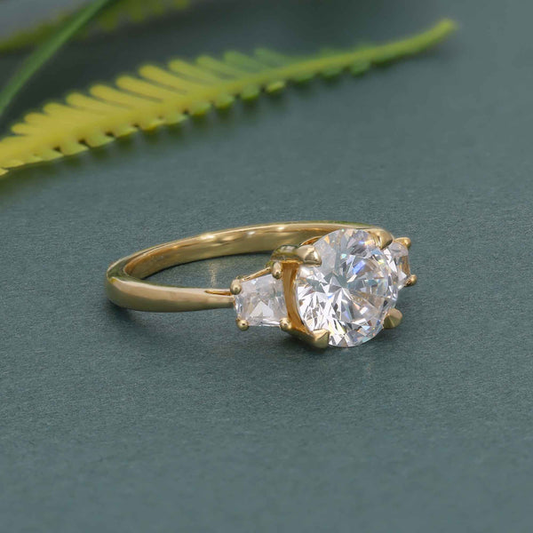 Three Stone Round Moissanite Diamond Engagement Ring