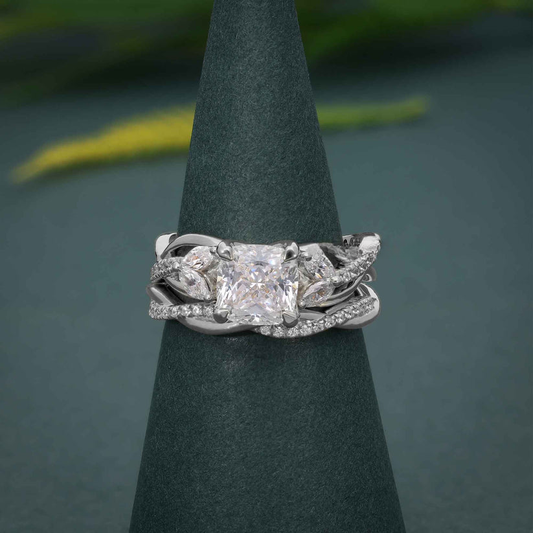 Twisted Cushion Cut Moissanite Diamond Bridal Set Ring With Matching Band