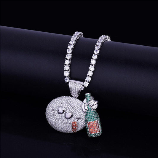 Latest Customized  Funny Emojis Bottle Drunk Real Moissanite Pendant